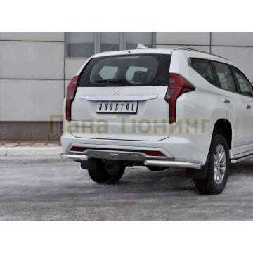 Защита заднего бампера уголки d57 секции РусСталь для Mitsubishi Pajero Sport 2021-