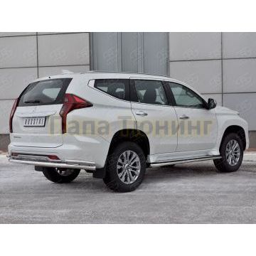 Защита заднего бампера d57 секции-d42 уголки РусСталь для Mitsubishi Pajero Sport 2021-