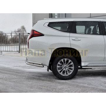 Защита заднего бампера d57 секции-d42 уголки РусСталь для Mitsubishi Pajero Sport 2021-