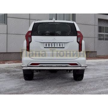 Защита заднего бампера d57 секции-d42 уголки РусСталь для Mitsubishi Pajero Sport 2021-