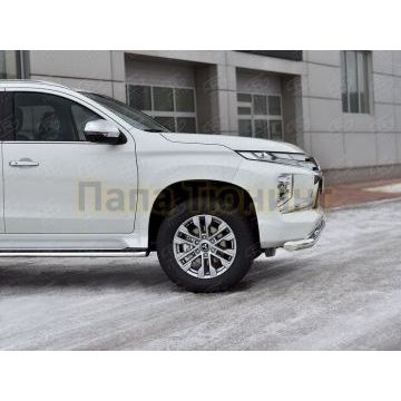 Защита переднего бампера d76 секции-d42 дуга РусСталь для Mitsubishi Pajero Sport 2021-