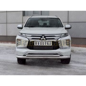 Защита переднего бампера d76 секции-d42 дуга РусСталь для Mitsubishi Pajero Sport 2021-