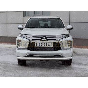 Защита переднего бампера d76 секции РусСталь для Mitsubishi Pajero Sport 2021-