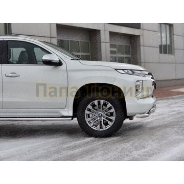 Защита переднего бампера d57 секции-d57 уголки+клыки РусСталь для Mitsubishi Pajero Sport 2021-
