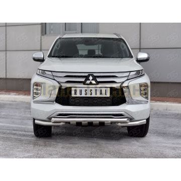 Защита переднего бампера d57 секции-d57 уголки+клыки РусСталь для Mitsubishi Pajero Sport 2021-