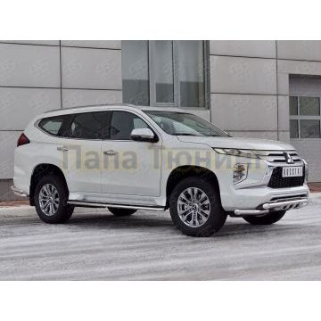 Защита переднего бампера d57 секции-d57 уголки+клыки РусСталь для Mitsubishi Pajero Sport 2021-