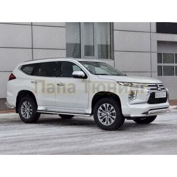 Защита переднего бампера d57 секции-d75x42 дуга РусСталь для Mitsubishi Pajero Sport 2021-