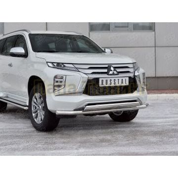 Защита переднего бампера d57 секции-d75x42 дуга РусСталь для Mitsubishi Pajero Sport 2021-