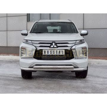 Защита переднего бампера d57 секции-d75x42 дуга РусСталь для Mitsubishi Pajero Sport 2021-