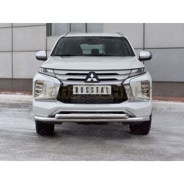 Защита переднего бампера d57 секции-d57 дуга РусСталь для Mitsubishi Pajero Sport 2021-