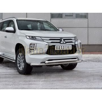 Защита переднего бампера d57 секции-d57 дуга РусСталь для Mitsubishi Pajero Sport 2021-