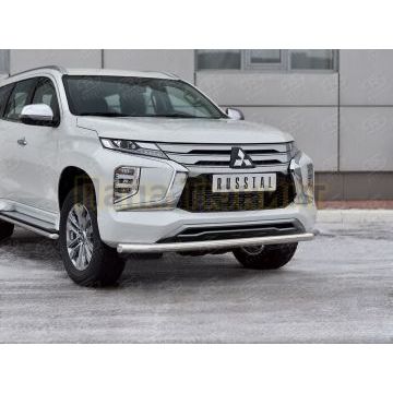 Защита переднего бампера d57 секции РусСталь для Mitsubishi Pajero Sport 2021-