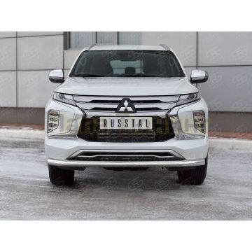Защита переднего бампера d57 секции РусСталь для Mitsubishi Pajero Sport 2021-