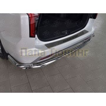 Накладка на задний бампер RUSSTAL (нерж., шлиф.,надпись) РусСталь для Mitsubishi Pajero Sport 2021-