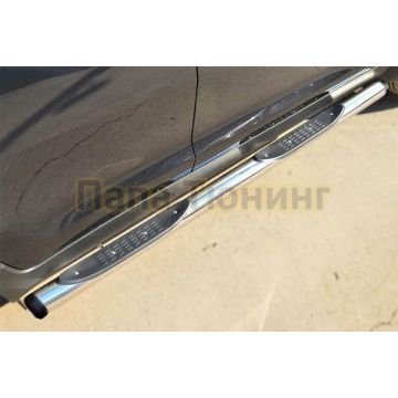 Пороги труба d76 с накладками (вариант 2) РусСталь для HYUNDAI SANTA FE 2009-2011