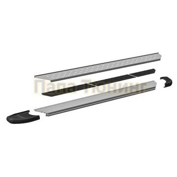 Пороги алюминиевые "Standart Silver" 1900 серебристые Slitkoff для Porsche Cayenne 2002-2007