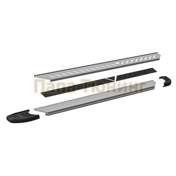 Пороги алюминиевые "Elite Silver" 1900 серебристые Slitkoff для Porsche Cayenne 2002-2007