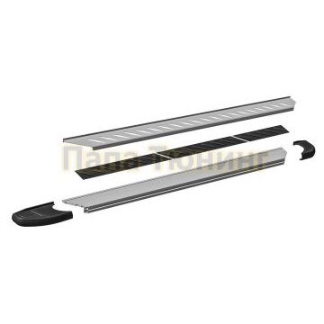 Пороги алюминиевые "Prestige Silver" 1900 серебристые Slitkoff для Porsche Cayenne 2002-2007