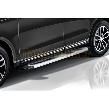 Пороги алюминиевые "Prestige Silver" 1900 серебристые Slitkoff для Porsche Cayenne 2002-2007