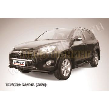 Защита переднего бампера d57+d57 двойная серебристая Toyota Rav-4 Long (2005-2010)