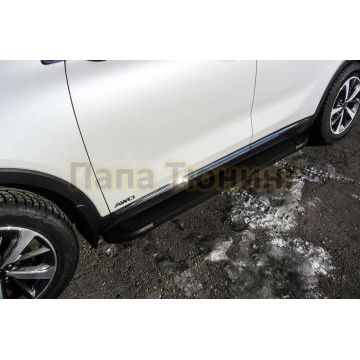 Пороги алюминиевые "Optima Black" 1800 черные Slitkoff для Kia SORENTO Prime 2017-