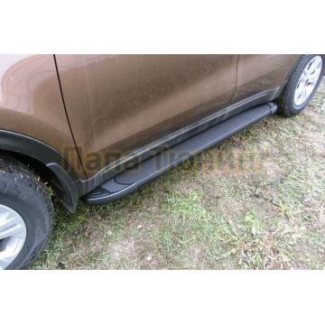 Пороги алюминиевые "Optima Black"  1700 черные Slitkoff для Kia SPORTAGE 2016-2018