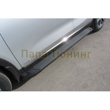 Пороги алюминиевые "Optima Black" 1800 черные Slitkoff для Kia SORENTO Prime 2015-