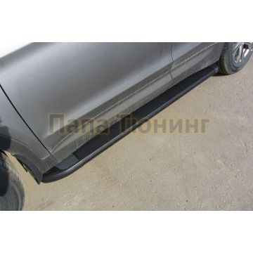 Пороги алюминиевые "Optima Black" 1800 черные Slitkoff для Hyundai GRAND SANTA-FE 2012-2016