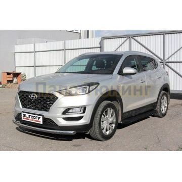 Пороги алюминиевые "Optima Black" 1700 черные Slitkoff для Hyundai TUCSON 2018-2020