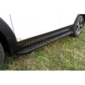 Пороги алюминиевые "Optima Black" 1700 черные Slitkoff для Hyundai TUCSON 4WD 2015-2018