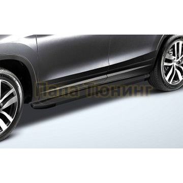 Пороги алюминиевые "Optima Black" 1800 черные Slitkoff для Honda PILOT 2016-