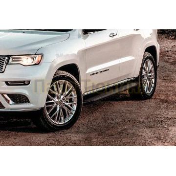 Пороги алюминиевые "Optima Black" 1550 черные Slitkoff для Jeep GRAND CHEROKEE 2013-