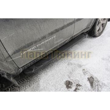 Пороги алюминиевые "Optima Black" 1550 черные Slitkoff для Jeep GRAND CHEROKEE 2010-2013
