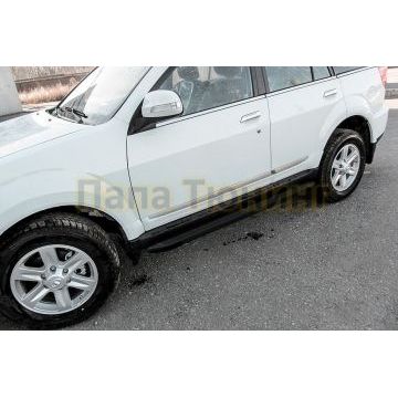 Пороги алюминиевые "Optima Black" 1700 черные Slitkoff для DW Hower H3 2017-