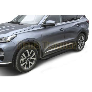 Пороги алюминиевые "Optima Black" 1700 черные Slitkoff для Chery Tiggo 7 Pro 2020- Пороги алюминиевые "Optima Black" 1700 черные Slitkoff для Chery Tiggo 7 Pro 2020-