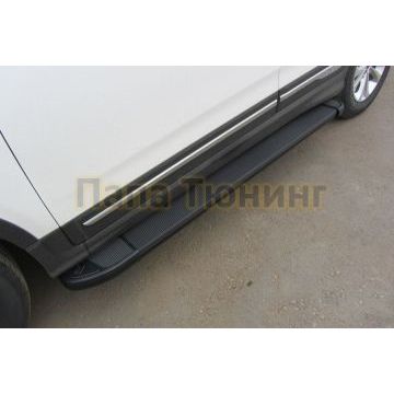 Пороги алюминиевые "Optima Black" 1700 черные Slitkoff для Chery TIGGO 5 2014-2016