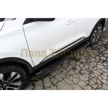 Пороги алюминиевые "Optima Black" 1700 черные Slitkoff для Chery TIGGO 4 2018-2024