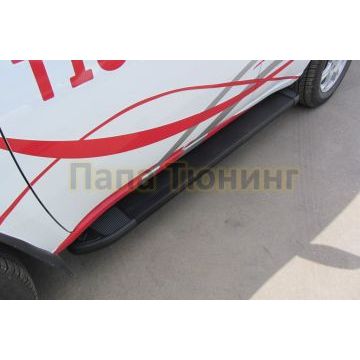 Пороги алюминиевые "Optima Black" 1600 черные Slitkoff для Chery TIGGO FL 2011-2016