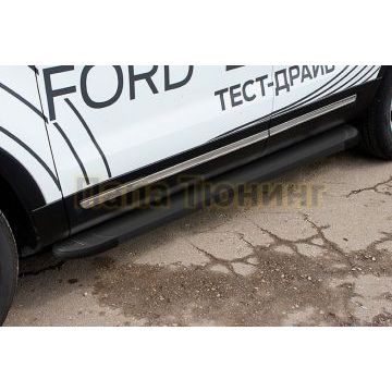 Пороги алюминиевые "Optima Black" 1800 черные Slitkoff для Ford EXPLORER 2015-2018