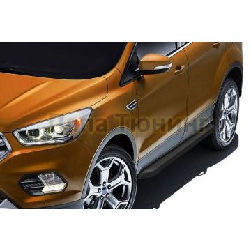Пороги алюминиевые "Optima Black" 1800 черные Slitkoff для Ford KUGA 2016-