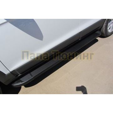 Пороги алюминиевые "Optima Black" 1700 черные Slitkoff для Chevrolet CAPTIVA 2013-