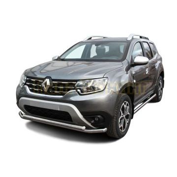 Защита переднего d57+d42 бампера двойна Renault Duster 2021-