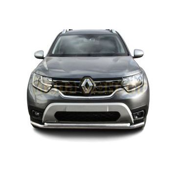 Защита переднего d57+d42 бампера двойна Renault Duster 2021-