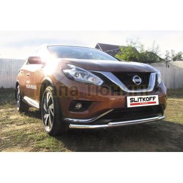 Защита переднего бампера d57+d42 двойная длинная Nissan MURANO 2014- Защита переднего бампера d57+d42 двойная длинная Nissan MURANO 2014-