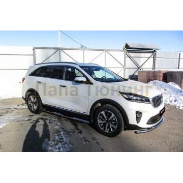 Защита порогов D76 с проступями Kia SORENTO Prime 2017-2020