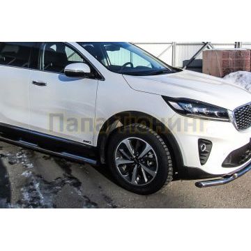 Защита порогов D76 с проступями Kia SORENTO Prime 2017-2020