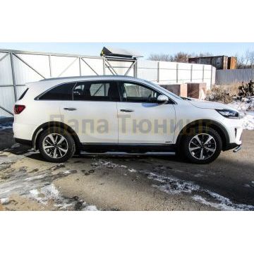 Защита порогов D76 с проступями Kia SORENTO Prime 2017-2020