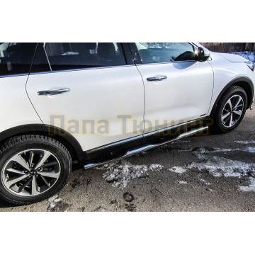 Защита порогов D76 с проступями Kia SORENTO Prime 2017-2020
