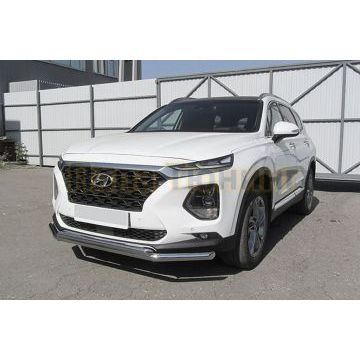 Защита переднего бампера d57+d42 двойная Hyundai SANTA-FE 2018-2021