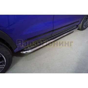 Пороги с площадкой 75х42 мм ТСС для Exeed LX 1.5L Turbo 2WD 2022-